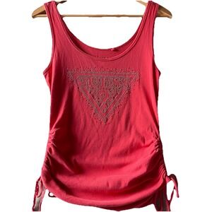 Vintage Y2K‎ Guess Womens Bling Side Tie Knit Tank Top Large Pink 90's Grunge